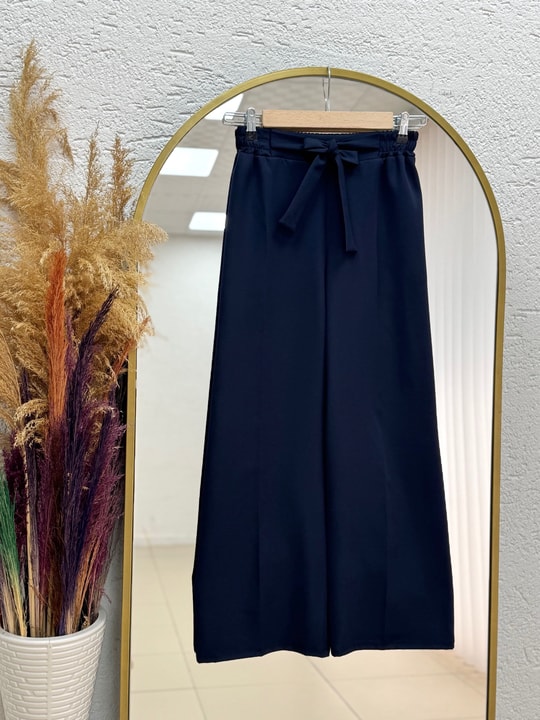 Asu Kuşaklı Bol Paça Pantolon-MT1445 Lacivert