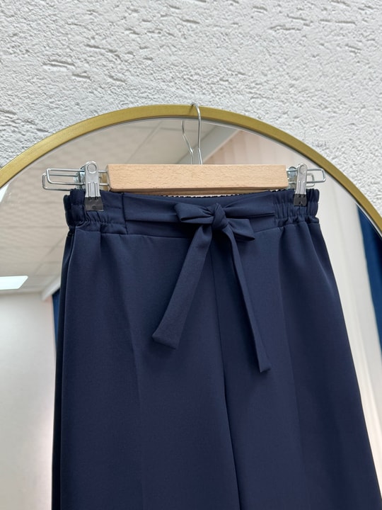 Asu Kuşaklı Bol Paça Pantolon-MT1445 Lacivert