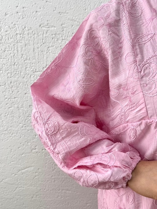Asude Brode Desen Yarım Patlı Elbise-PE600 Pembe