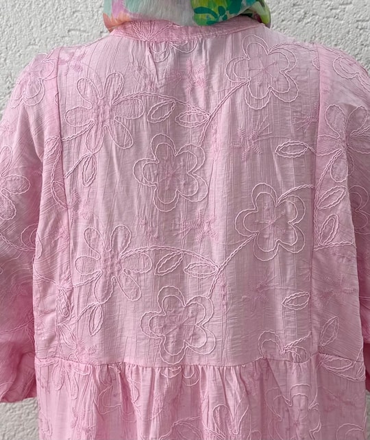Asude Brode Desen Yarım Patlı Elbise-PE600 Pembe