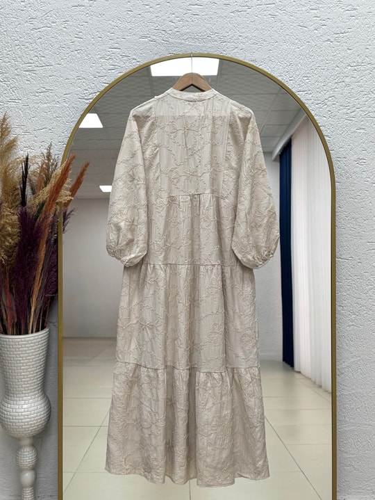 Asude Brode Desen Yarım Patlı Elbise-PE600 Taş
