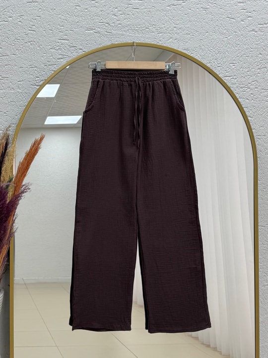 Aybanu Müslin Pantolon-MT523 Kahve
