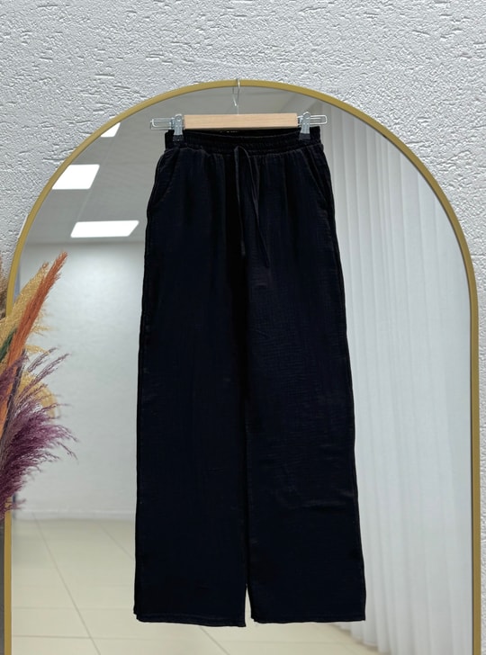 Aybanu Müslin Pantolon-MT523 Siyah