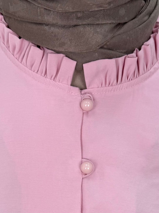 Aybirce Kolu Tünelli Yaka Fırfırlı Kısa Gömlek-AS5975 Pembe