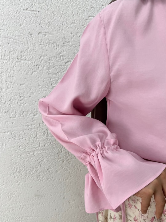Aybirce Kolu Tünelli Yaka Fırfırlı Kısa Gömlek-AS5975 Pembe