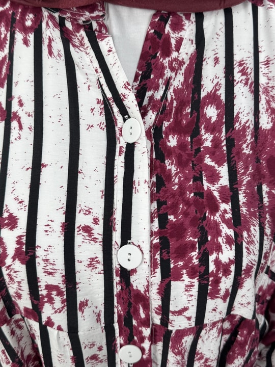 Ayçiçek Çizgili Leopar Desen Elbise-MF1755.3 Bordo