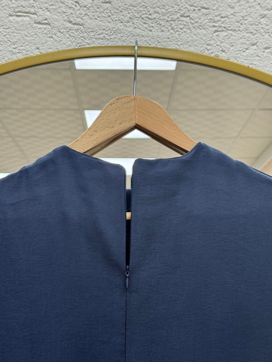Aydil Düz Kesim Kuşaklı Diagonel ELbise-EK656.1 Lacivert