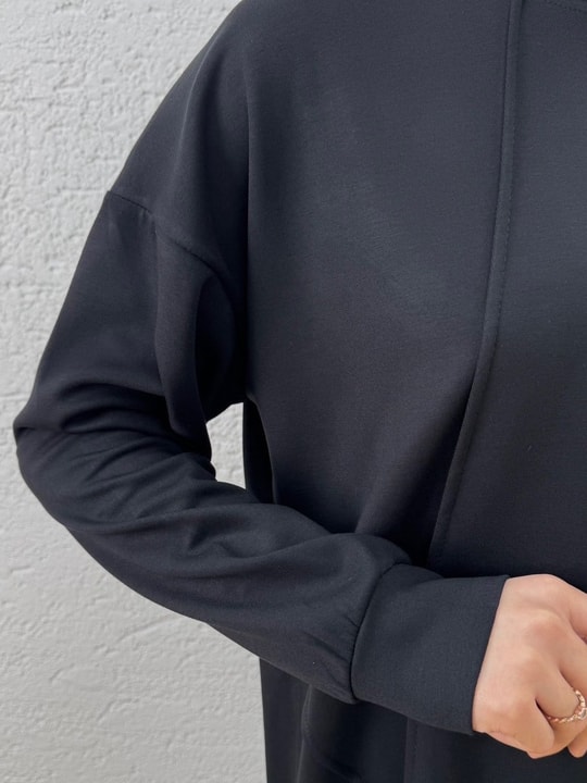 Aygen Önü Dikiş Detaylı Yanı Düğmeli Pantolonlu Takım-MF1890 Siyah