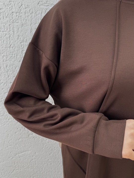 Aygen Önü Dikiş Detaylı Yanı Düğmeli Pantolonlu Takım-MF1890 Kahve