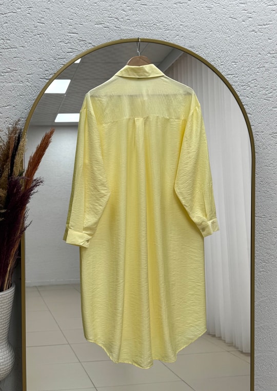 Aygül Arka A Pile Detay Uzun Tunik-AS5977 Sarı
