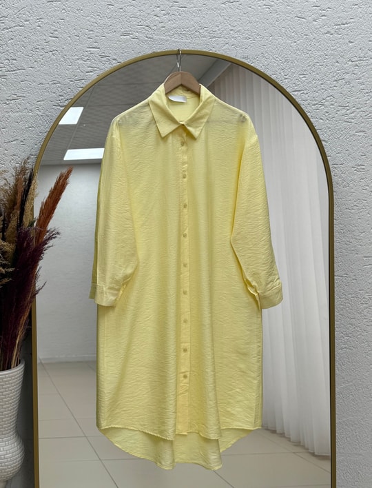 Aygül Arka A Pile Detay Uzun Tunik-AS5977 Sarı