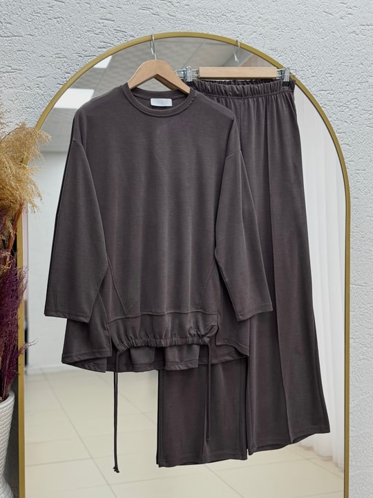 Aygün Altı Bağcıklı Pantolonlu Pike Takım-NL569.1 Kahve