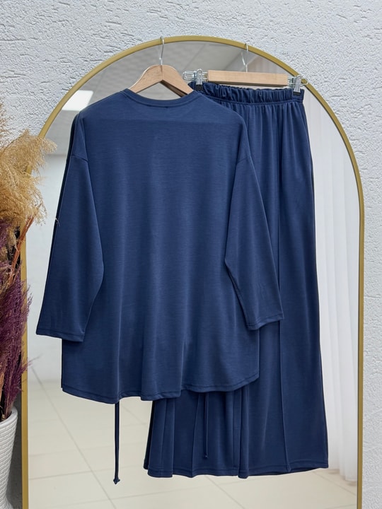 Aygün Altı Bağcıklı Pantolonlu Pike Takım-NL569.1 Lacivert