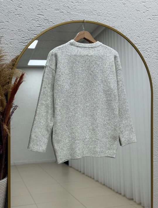 Aylin Bisiklet Yaka Altı Lastikli Oversize Kazak-Zİ7035 Gri