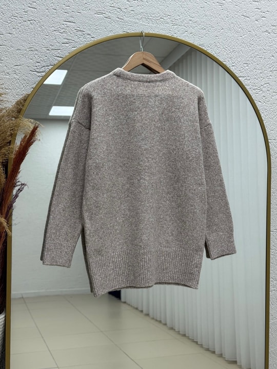 Aylin Bisiklet Yaka Altı Lastikli Oversize Kazak-Zİ7035 Taş