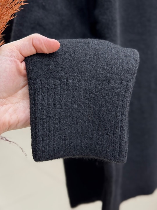 Aylin Bisiklet Yaka Altı Lastikli Oversize Kazak-Zİ7035 Siyah