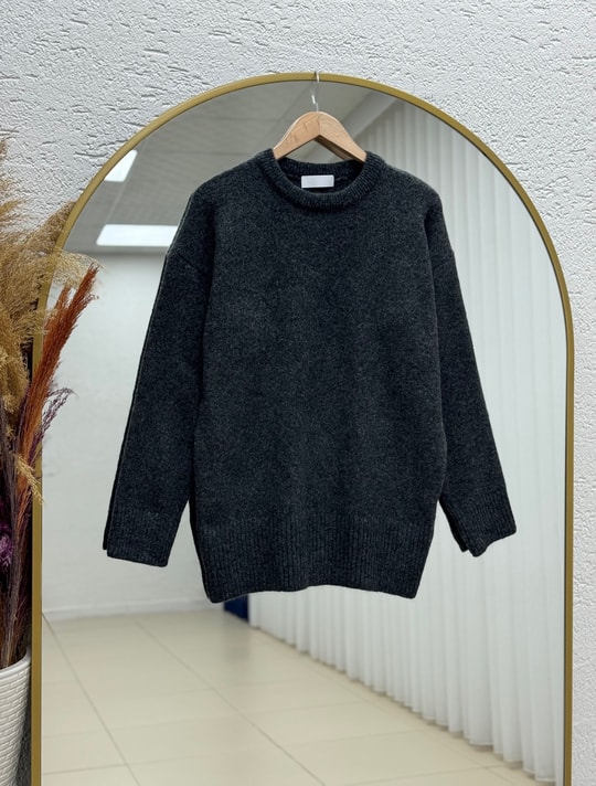 Aylin Bisiklet Yaka Altı Lastikli Oversize Kazak-Zİ7035 Antrasit