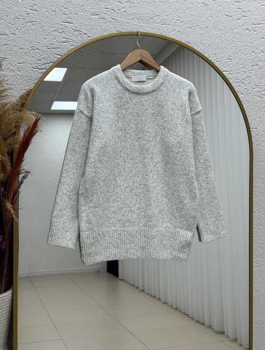 Aylin Bisiklet Yaka Altı Lastikli Oversize Kazak-Zİ7035 Gri