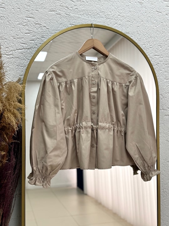 Aylinay Büzgülü Beli Tünelli Gömlek-BN4174 Vizon