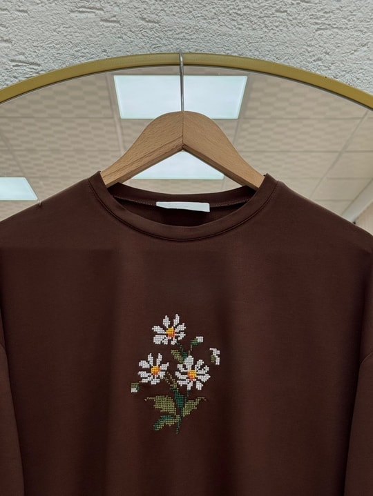Aylira Çiçek Nakışlı Tunik-SS13252 Kahve
