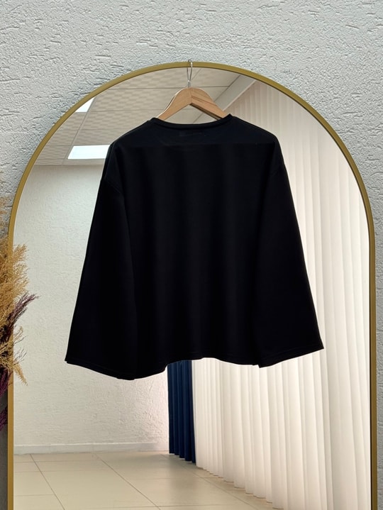 Aylira Çiçek Nakışlı Tunik-SS13252 Siyah