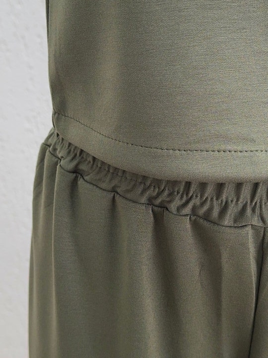 Ayvaz Yanı Düğmeli Kolu Katlamalı Pantolonlu Takım-MF1891 Haki