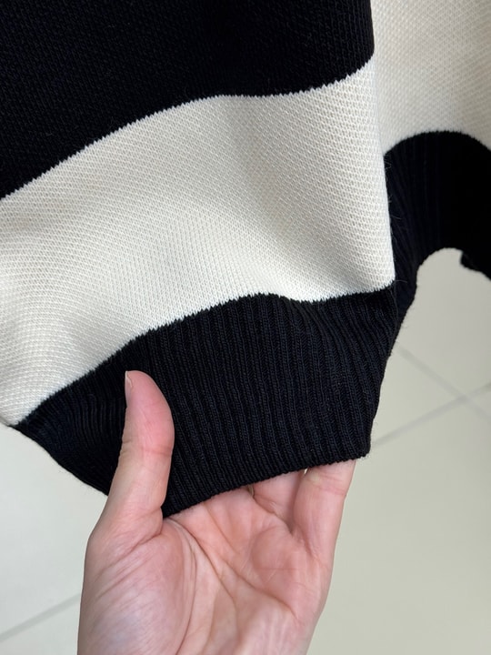 Bahar Kalın Çizgili Oversize Kazak-Zİ5260 Siyah