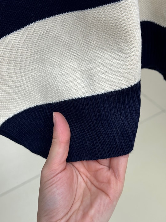 Bahar Kalın Çizgili Oversize Kazak-Zİ5260 Lacivert