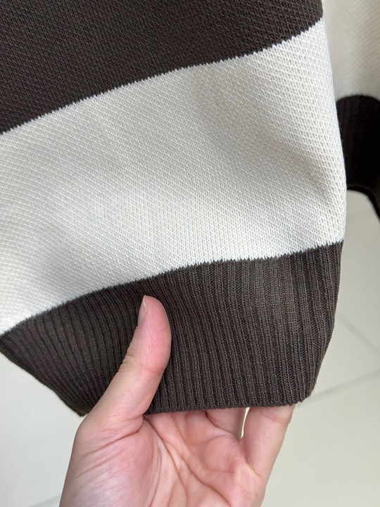 Bahar Kalın Çizgili Oversize Kazak-Zİ5260 Kahve