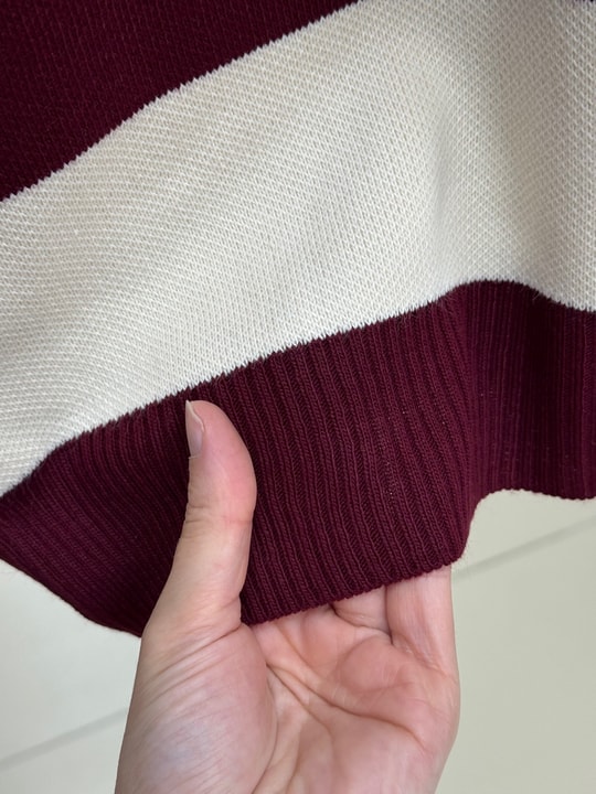 Bahar Kalın Çizgili Oversize Kazak-Zİ5260 Bordo
