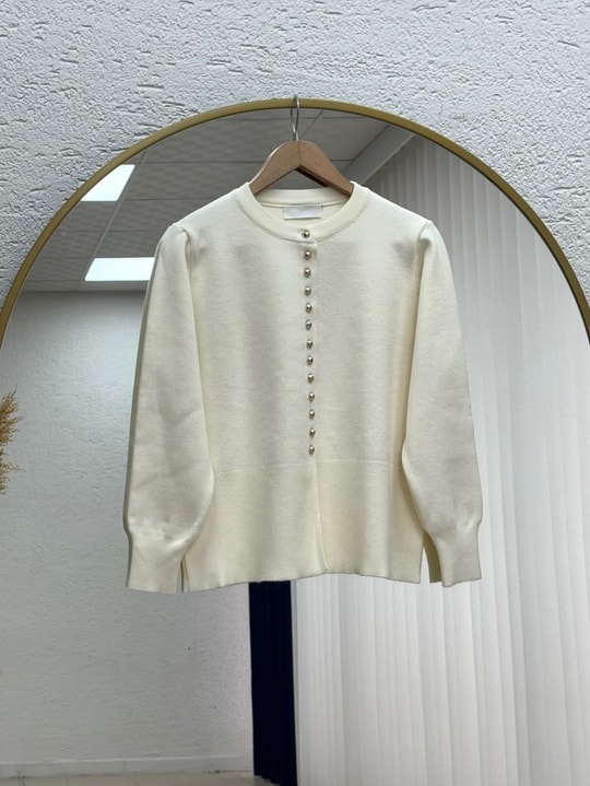 Bahardil Mini Gold Düğmeli Kısa Hırka-KR6041 Ekru