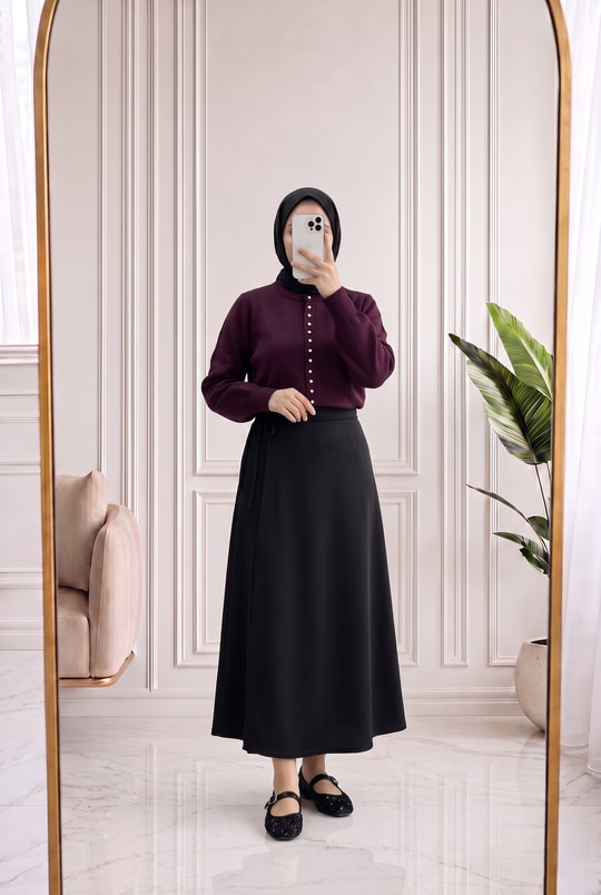 Bahardil Mini Gold Düğmeli Kısa Hırka-KR6041 Mürdüm