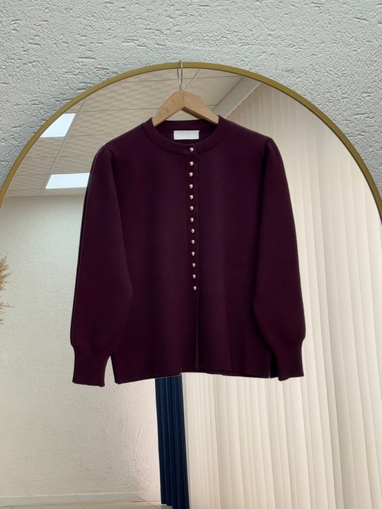 Bahardil Mini Gold Düğmeli Kısa Hırka-KR6041 Mürdüm
