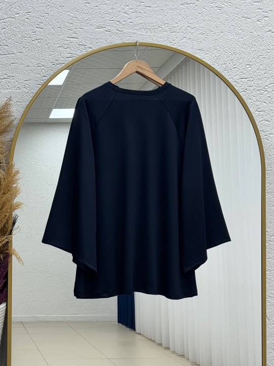Bahargül Reglan Kol Kordunlu Tunik-MF1933 Lacivert
