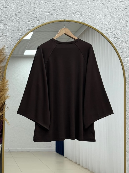 Bahargül Reglan Kol Kordunlu Tunik-MF1933 Kahve