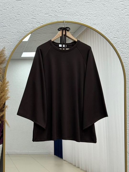 Bahargül Reglan Kol Kordunlu Tunik-MF1933 Kahve