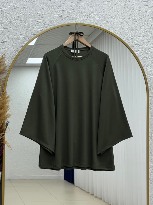 Bahargül Reglan Kol Kordunlu Tunik-MF1933 Haki
