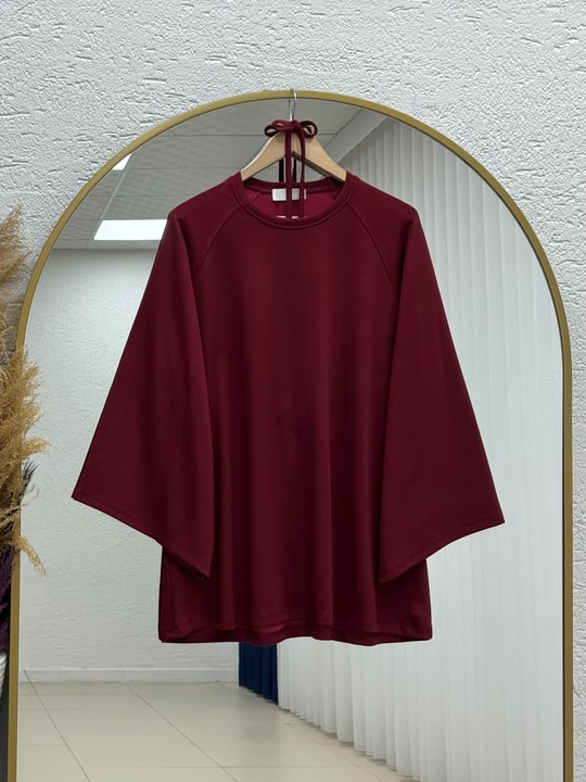 Bahargül Reglan Kol Kordunlu Tunik-MF1933 Kırmızı