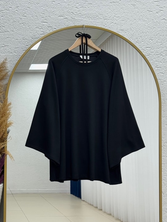 Bahargül Reglan Kol Kordunlu Tunik-MF1933 Siyah