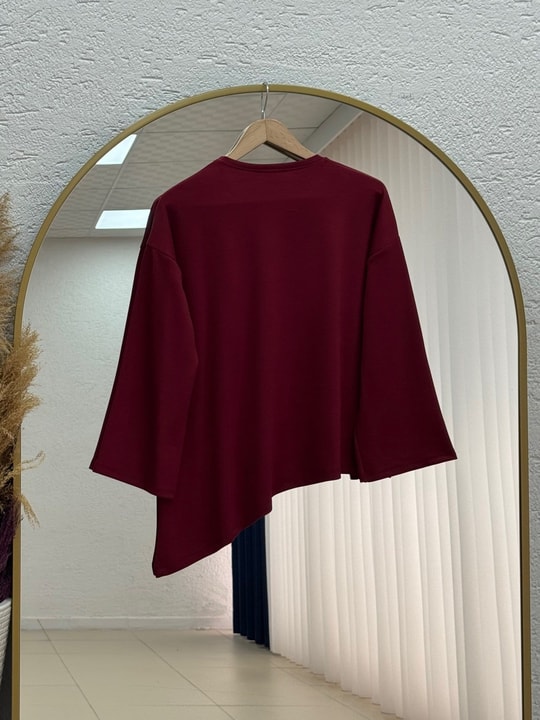 Bedriye Asimetrik Tunik-MF1936 Bordo