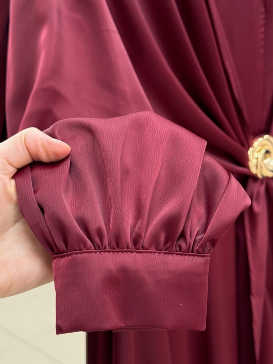 Belgi Güllü Saten Elbise-GE5157 Bordo