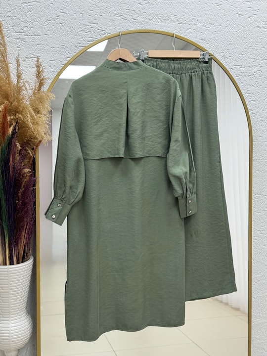 Belgin Bolerolu Tuniği Uzun Pantolonlu Modal Takım-ZŞ7078 Haki