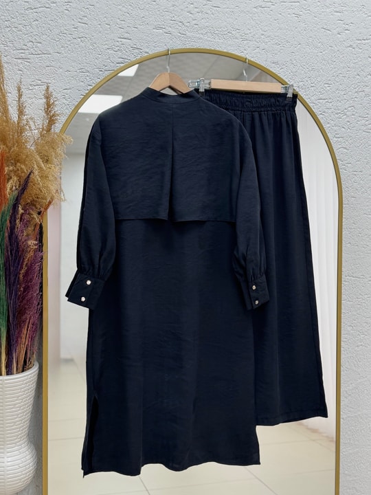 Belgin Bolerolu Tuniği Uzun Pantolonlu Modal Takım-ZŞ7078 Siyah