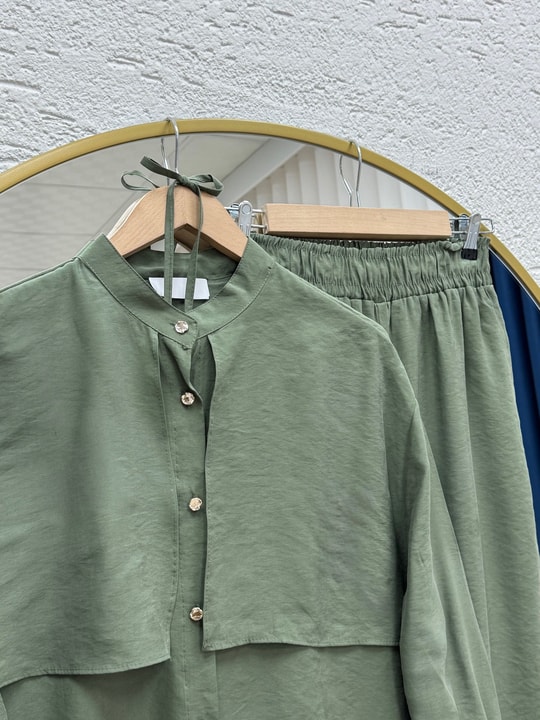 Belgin Bolerolu Tuniği Uzun Pantolonlu Modal Takım-ZŞ7078 Haki