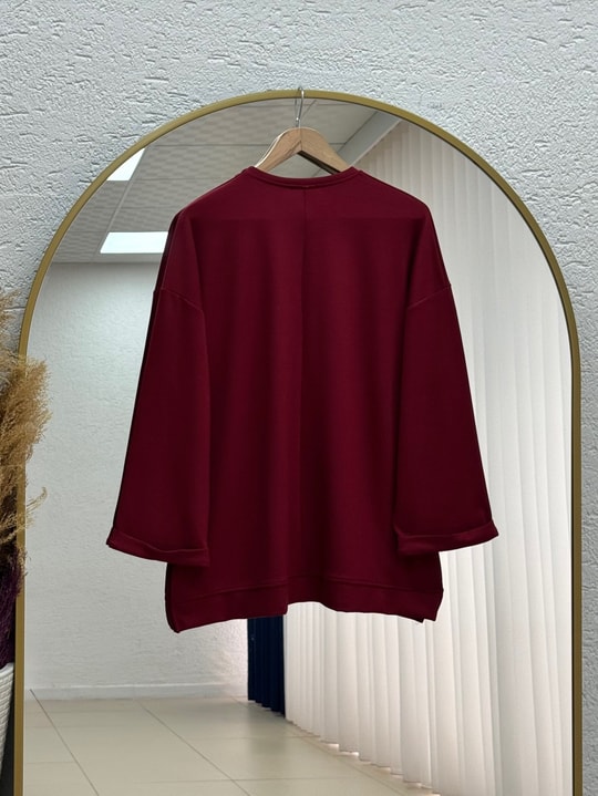 Belkıs Etek ve Kol Manşet Tunik-MF1935 Bordo