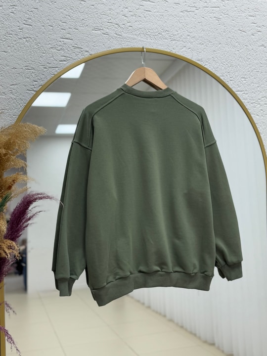 Bemeva Dikiş Detay İki İp Şardonlu Sweat-BN4522 Haki