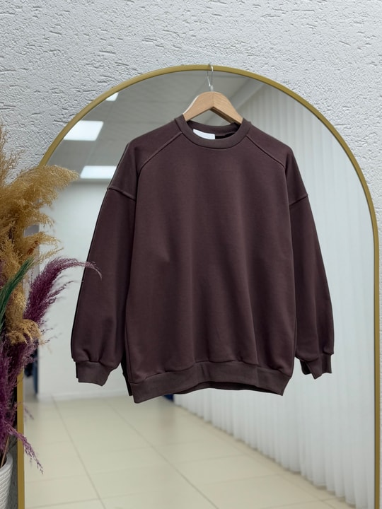 Bemeva Dikiş Detay İki İp Şardonlu Sweat-BN4522 Kahve