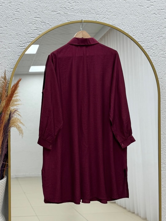 Benice Yırtmaç Detay Uzun Tunik-AS5976 Bordo