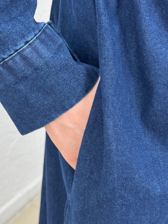 Berfu Yarım Patlı Beli Büzgülü Kot Elbise-ML2605 Kot Rengi