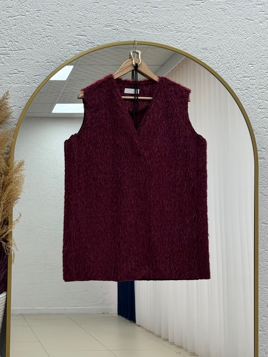 Berya Kemerli Kürklü Yelek-BN4547 Bordo